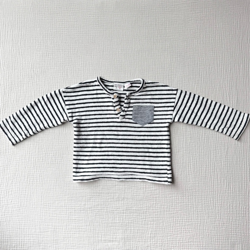 Zara Black and White Striped Long Sleeve Tee 12-18m